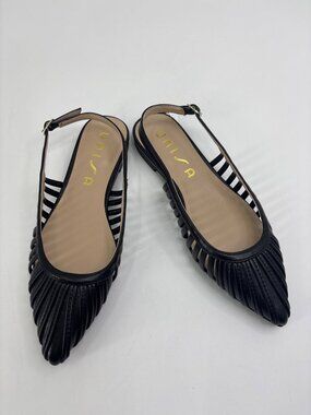 Unisa Charloe Pointed Toe Slingback Flat Shoe Black Size 6 NWOB